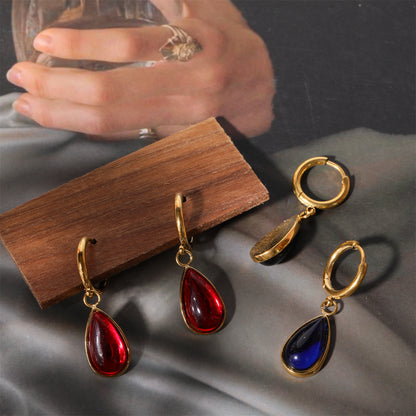 18K Gold Teardrop Birthstone Huggie Earrings