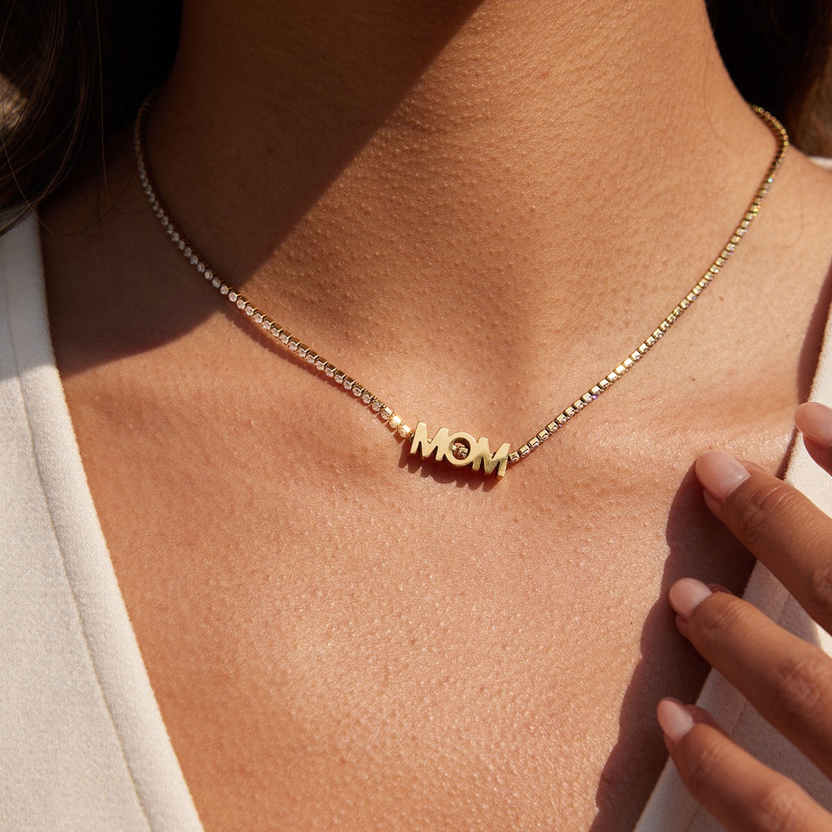 18K Gold Endless Love MOM Charm Tennis Necklace