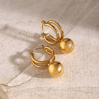 18K Gold Slideable Ball Drop Dangle Huggie Earrings