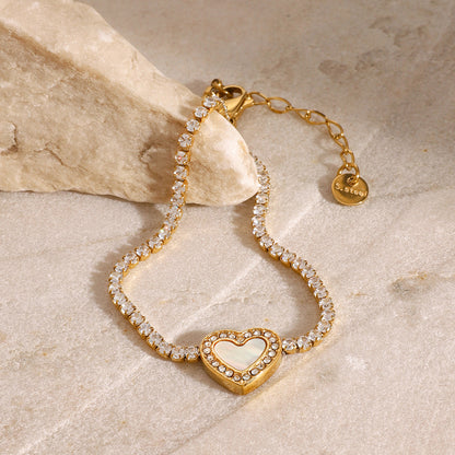 18K Gold Heart Tennis Bracelet