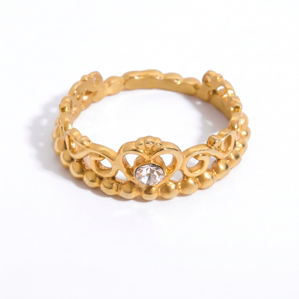 18K Gold Princess Tiara Statement Ring