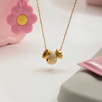18K Gold Glitter Babe Dainty Ring Long Pendant Necklace