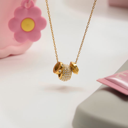 18K Gold Glitter Babe Dainty Ring Long Pendant Necklace