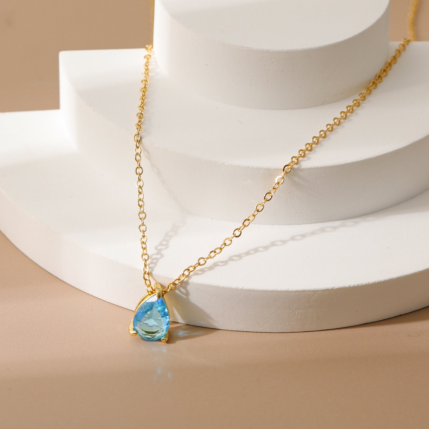 18K Gold Teardrop Birthstone Pendant Necklace