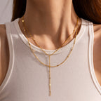 18K Gold Minimalist Layered Lariat Necklace