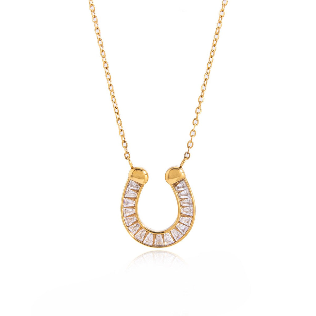 18K Gold Lucky Strike Horseshoe Chunky Statement Pendant Necklace