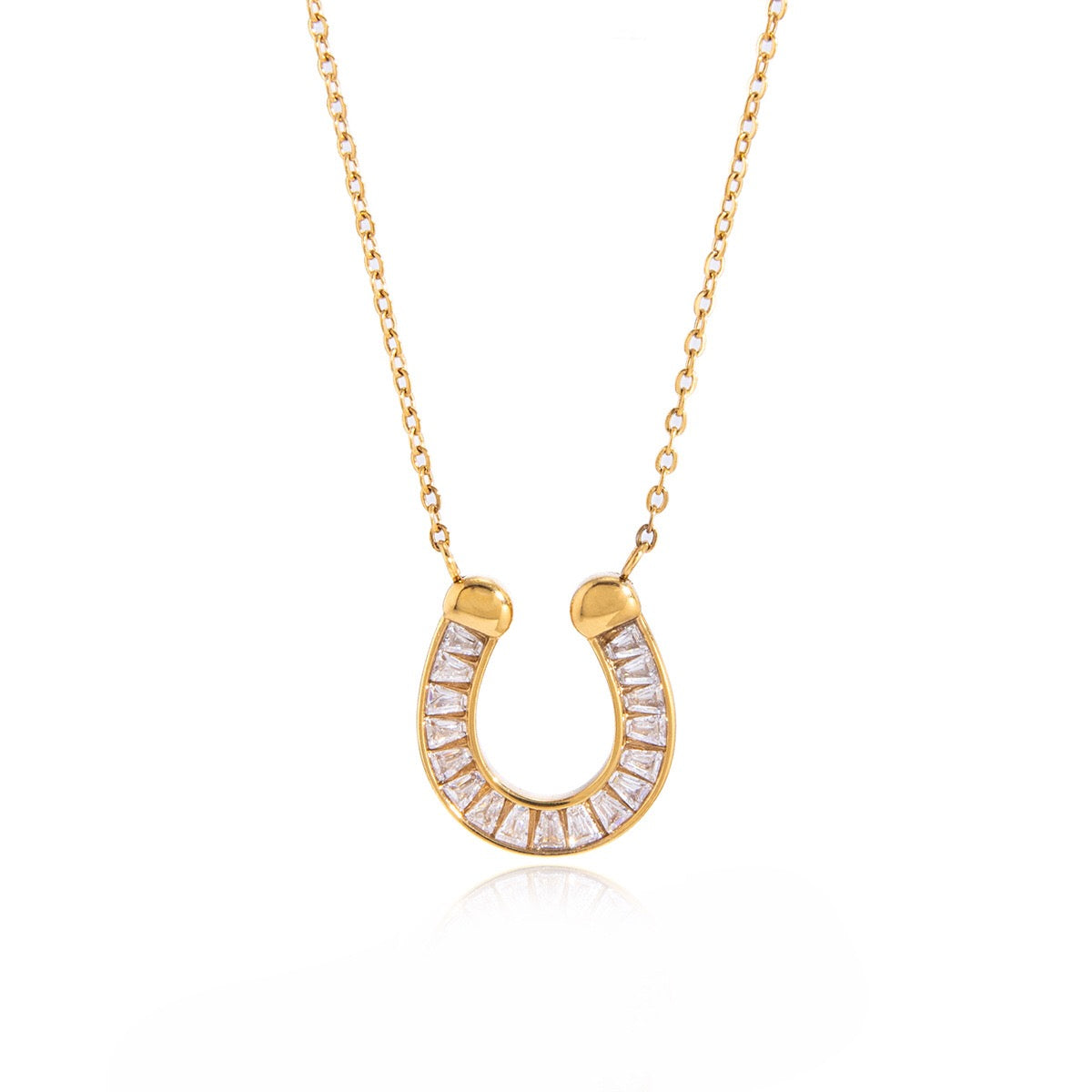 18K Gold Lucky Strike Horseshoe Chunky Statement Pendant Necklace