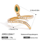 18K Gold Emerald Heiress Cross Snake Statement CZ Cocktail Ring