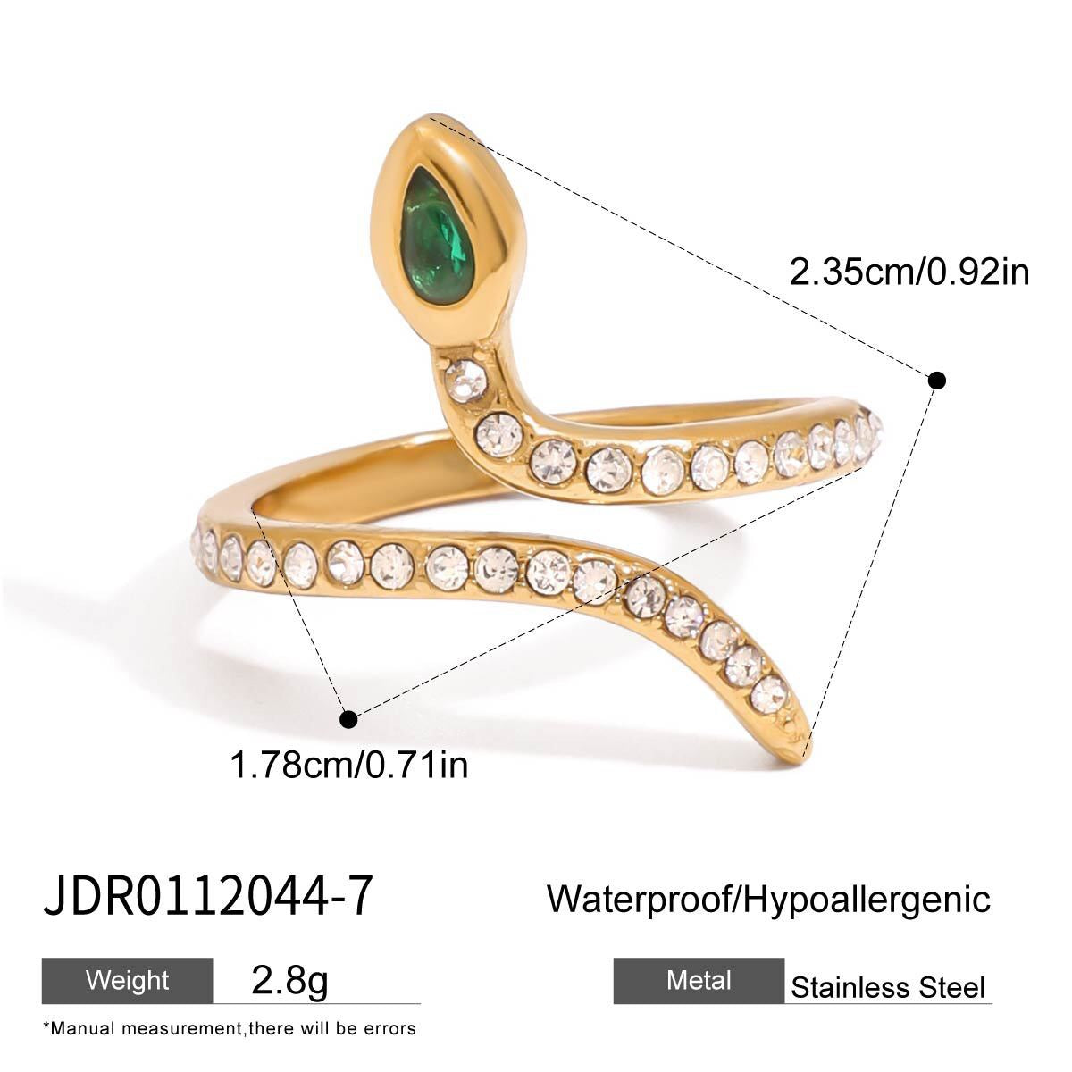 18K Gold Emerald Heiress Cross Snake Statement CZ Cocktail Ring