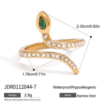 18K Gold Emerald Heiress Cross Snake Statement CZ Cocktail Ring