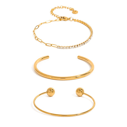 18K Gold Minimalist Paperclip Chain Silm Bangle Tennis Bracelet Stack