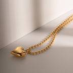 18K Gold Heart Pendant Small Ball Chain Necklace