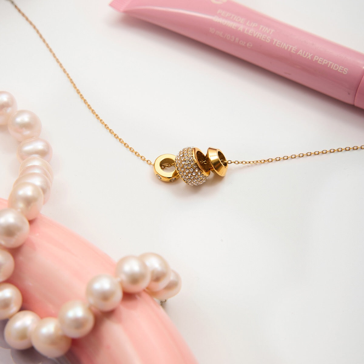 18K Gold Glitter Babe Dainty Ring Long Pendant Necklace