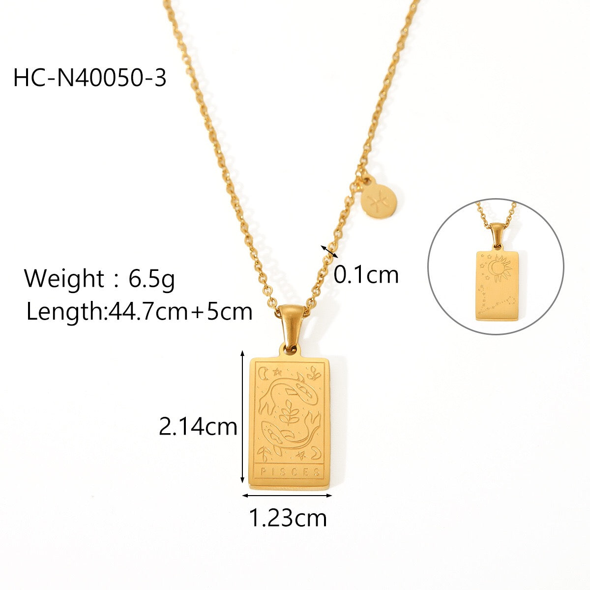 18K Gold Zodiac Plate Pendant Necklace