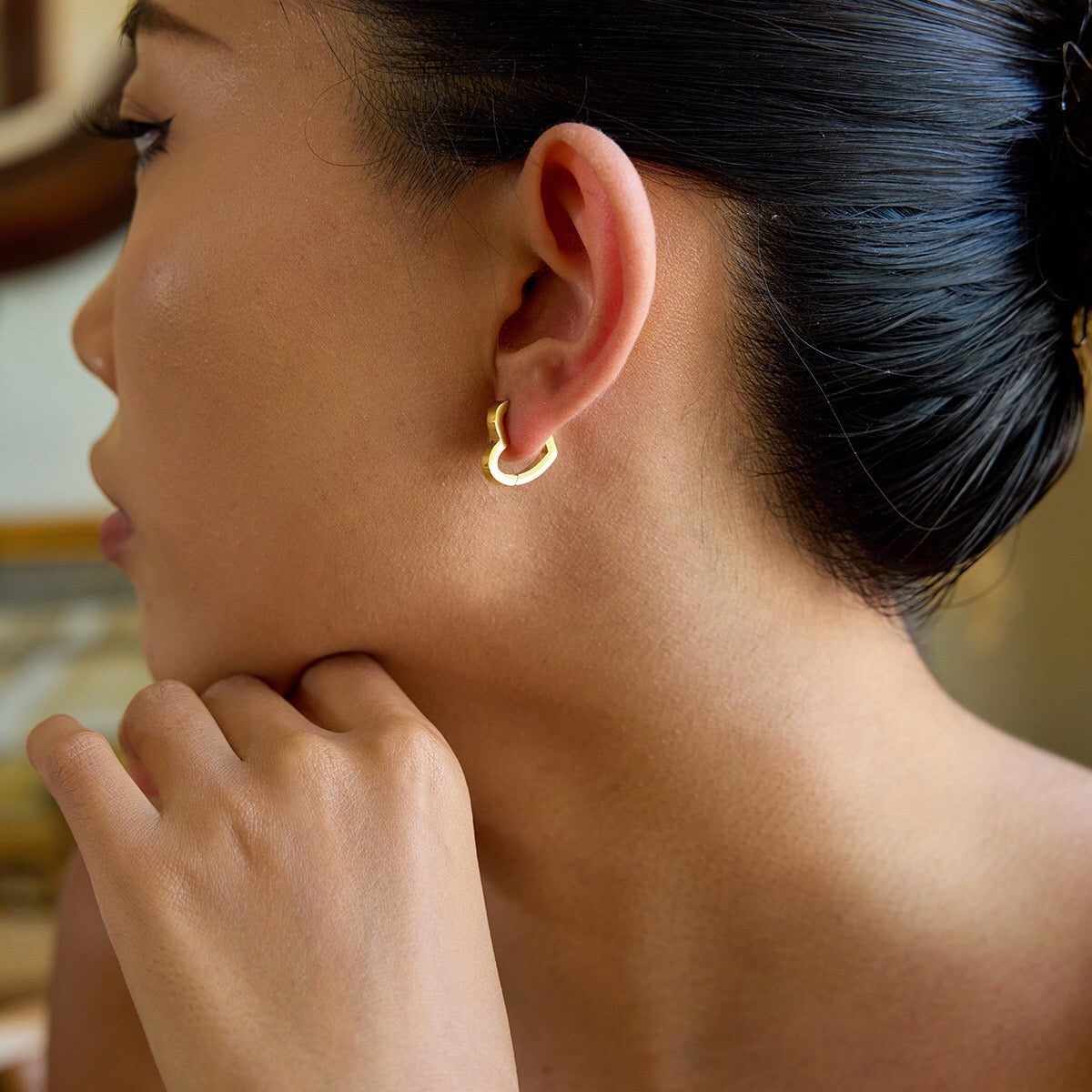 18K Gold Sweetheart Star Heart Small Hoop Huggie Earrings