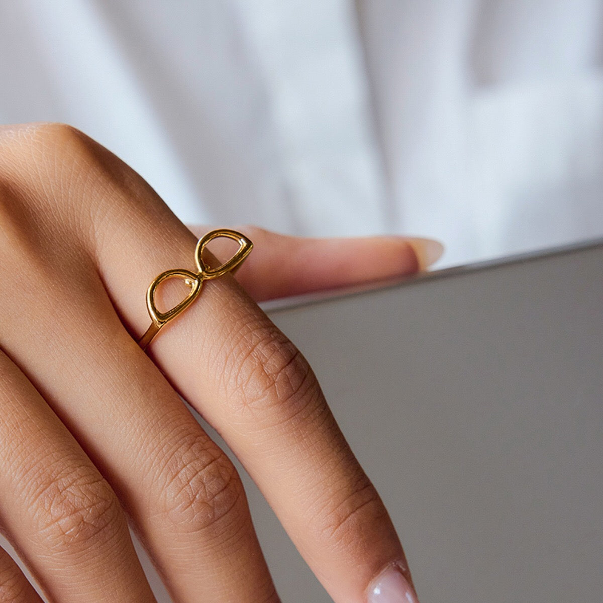 18K Gold Sexy Nerd Dainty Glasses Stacking Cuff Ring