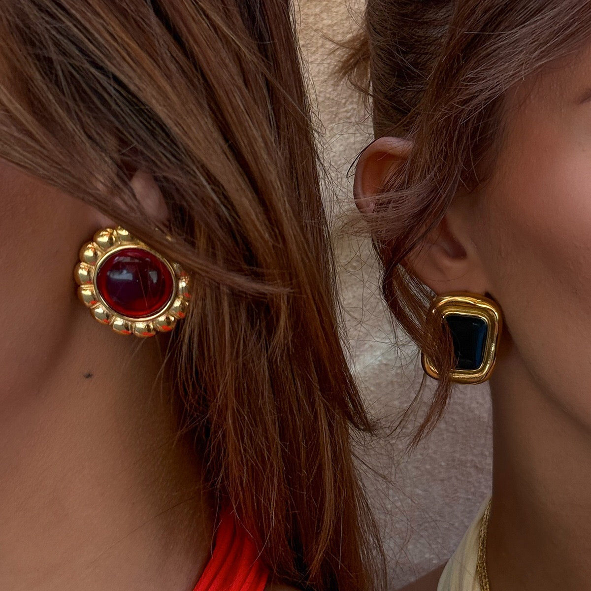 18K Gold Retro Color Statement Stud Earrings