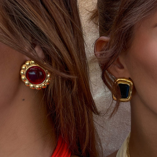 18K Gold Retro Color Statement Stud Earrings