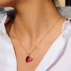 18K Gold Heart Stopper Red Pendant Necklace