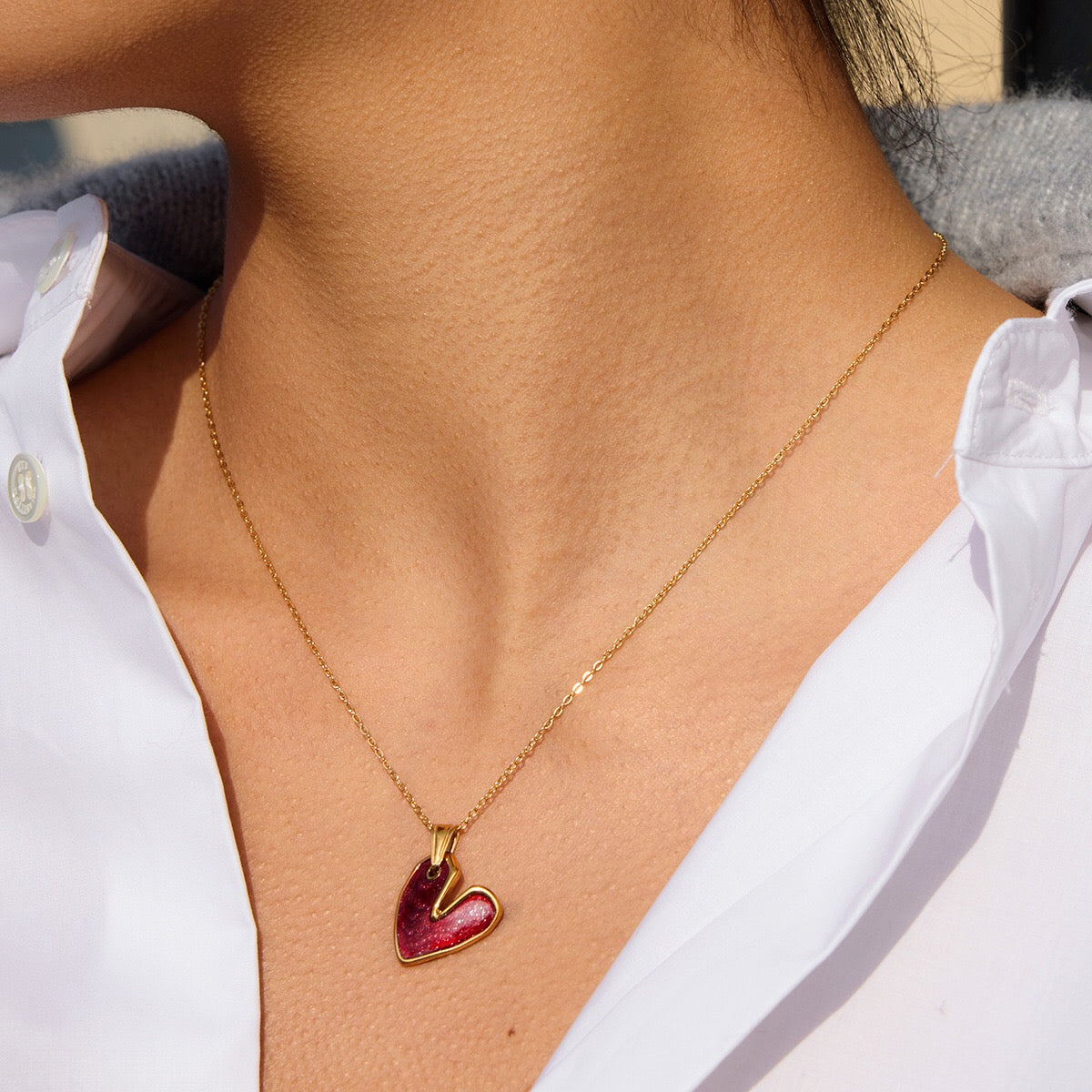 18K Gold Heart Stopper Red Pendant Necklace