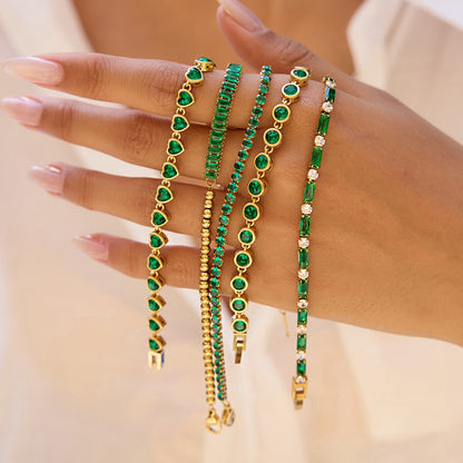 18K Gold Green Royale Emerald Tennis Chain Bracelet Stack