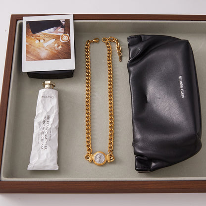 18K Gold and Silver Two Tone Coin Curb Chain Statement Choker Necklace