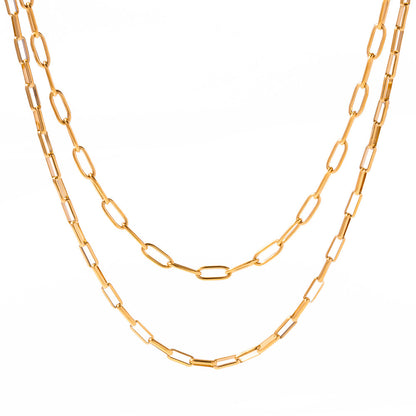 18K Gold Paperclip Double Chain Layered Necklace