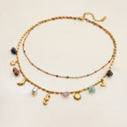 18K Gold Summer Memory Color Charm Double Chain Layered Necklace Set