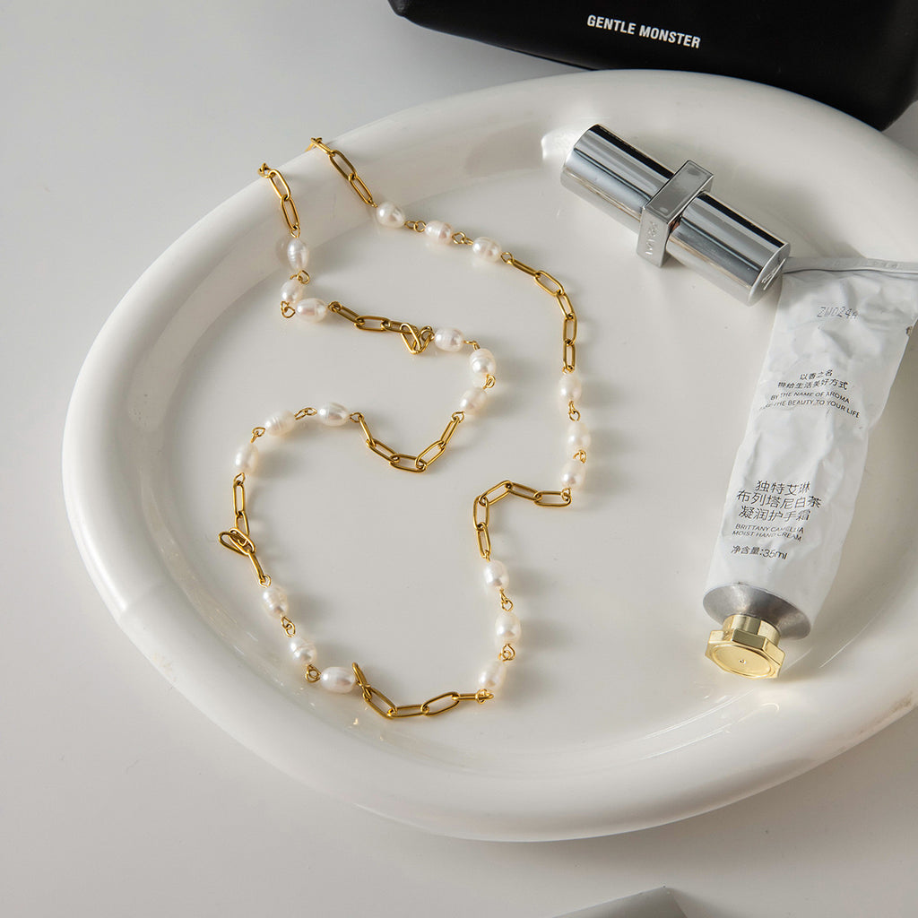 18K Gold Freshwater Pearl Long Chain Necklace
