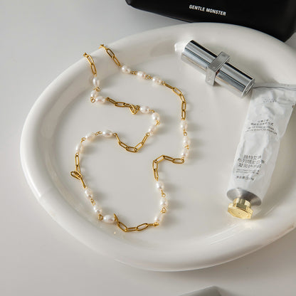 18K Gold Freshwater Pearl Long Chain Necklace