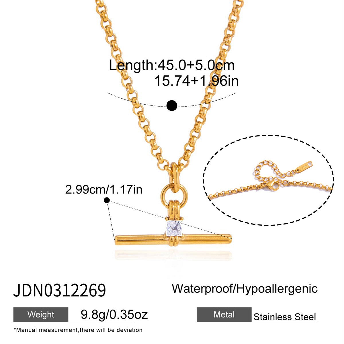 18K Gold and Silver Downtown T-Bar Statement Pendant Necklace
