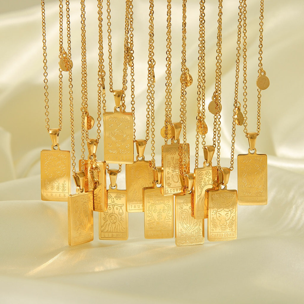 18K Gold Zodiac Plate Pendant Necklace