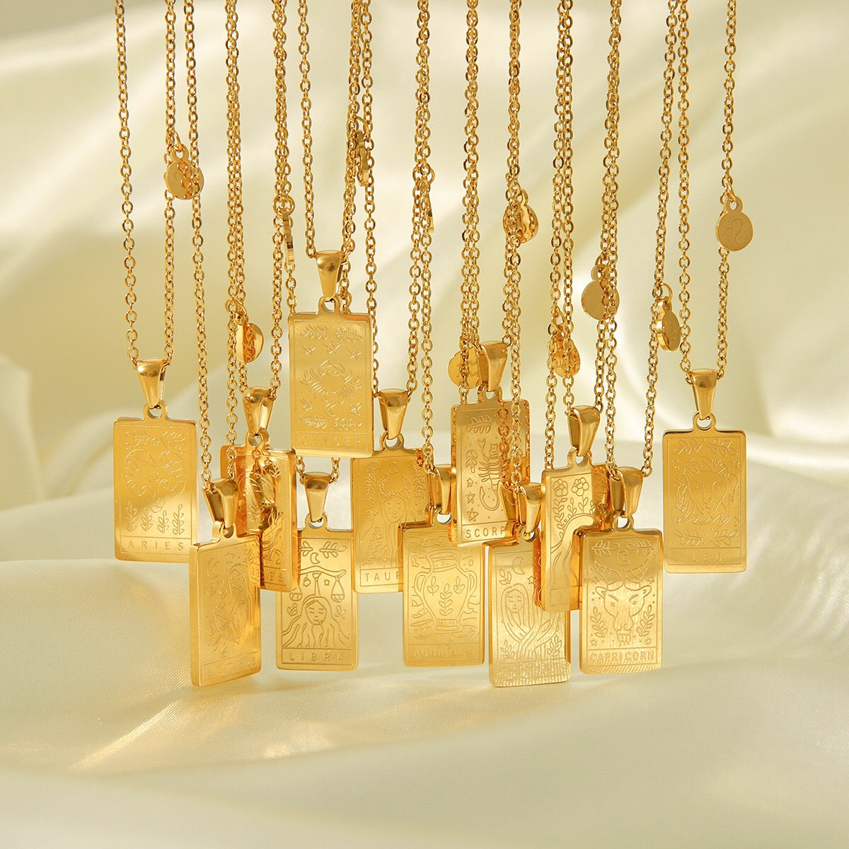 18K Gold Zodiac Plate Pendant Necklace