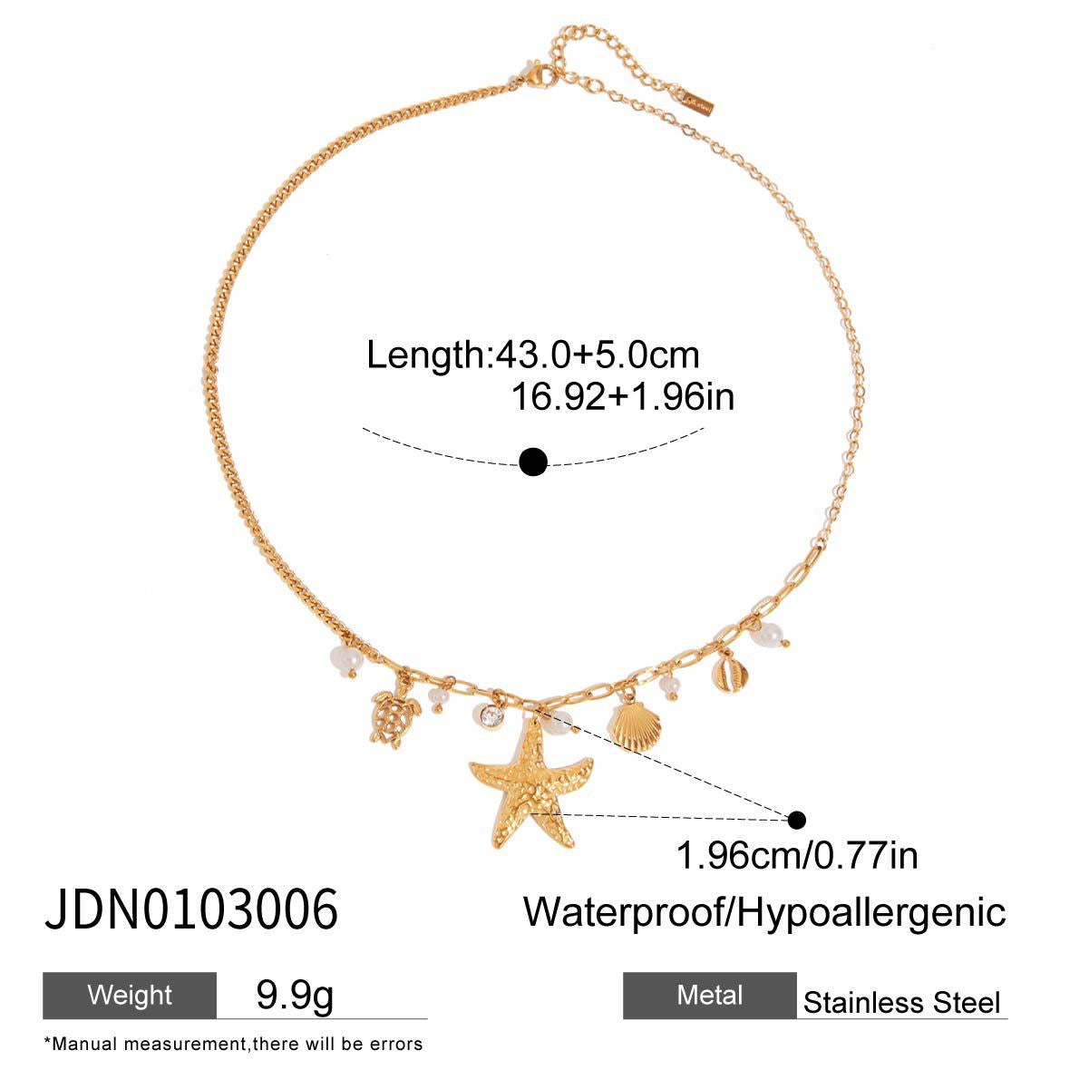 18K Gold Starfish Beach Pearl Beads Charm Necklace
