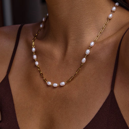 18K Gold Freshwater Pearl Long Chain Necklace