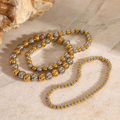 18K Gold and Silver Two Tone Essential Beaded Bracelet