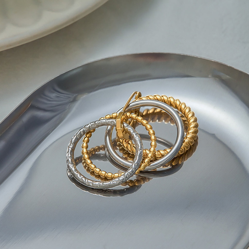 18K Gold and Silver Two Tone Safety Pin Spinelli Connected Multi Layers Stacking Ring