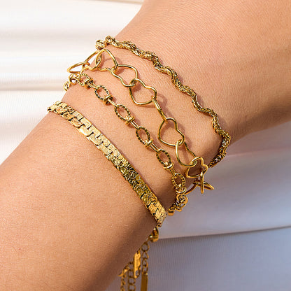 18K Gold Heart Chain Trendy Everyday Bracelet Stack
