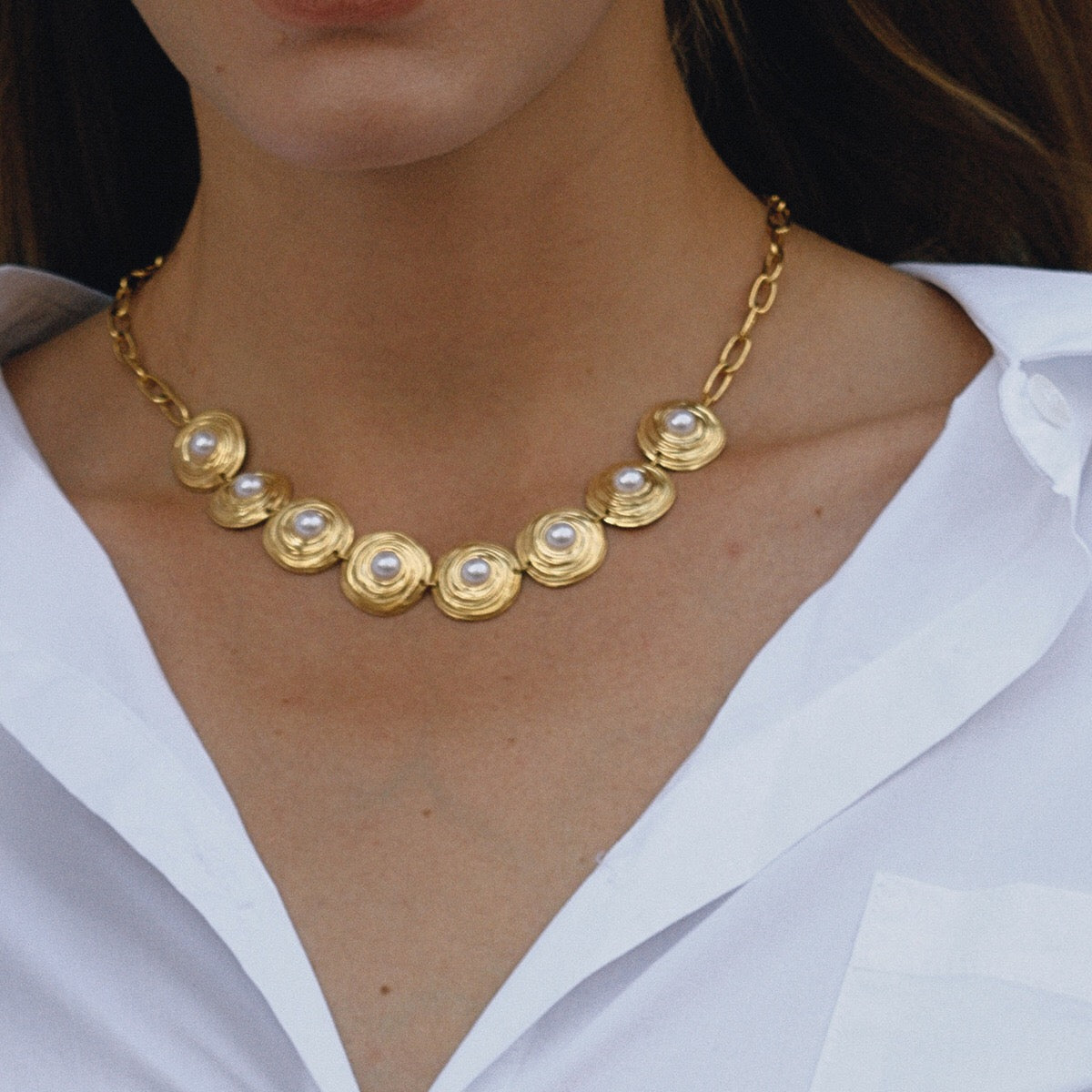 18K Gold Modern Goddess Pearl Chunky Statement Necklace