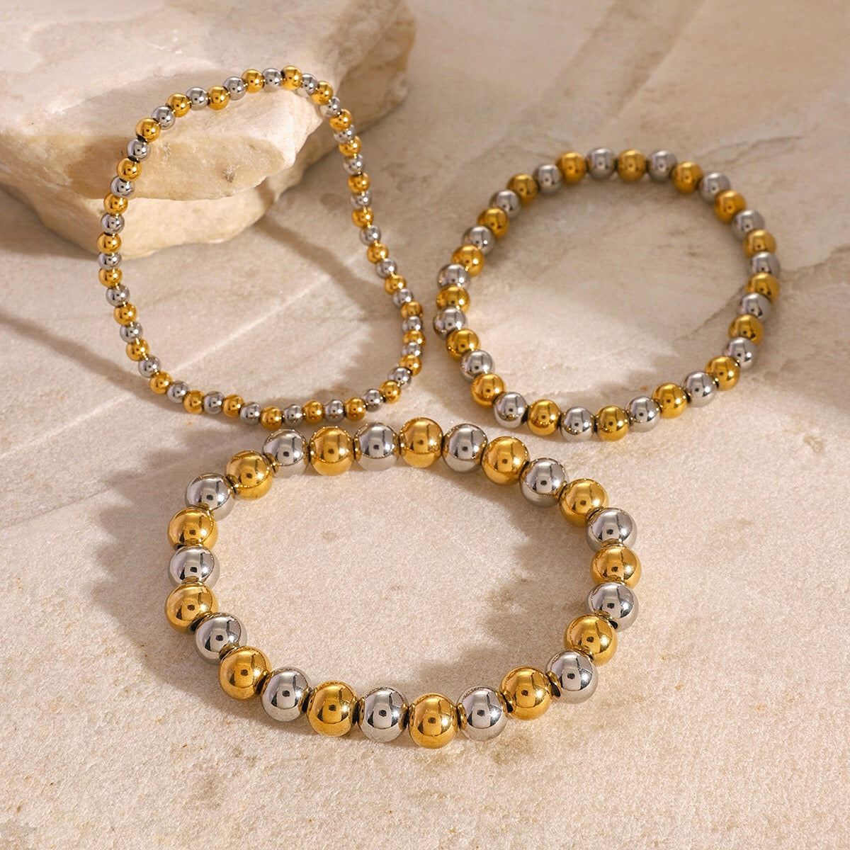 18K Gold and Silver Two Tone Essential Beaded Bracelet