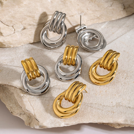 18K Gold Trendy Geometric Statement Stud Earrings