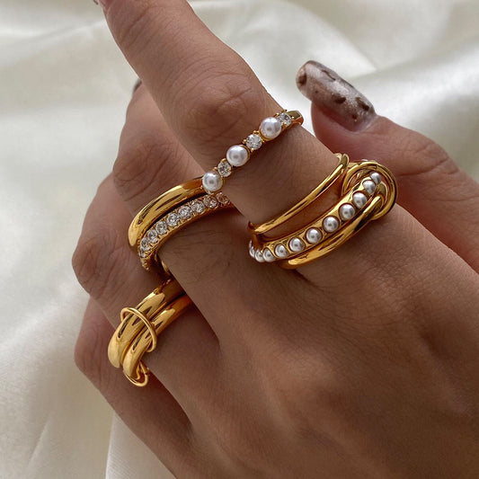 18K Gold Two Tone Connected Multi Layers Spinelli Stacking Rings