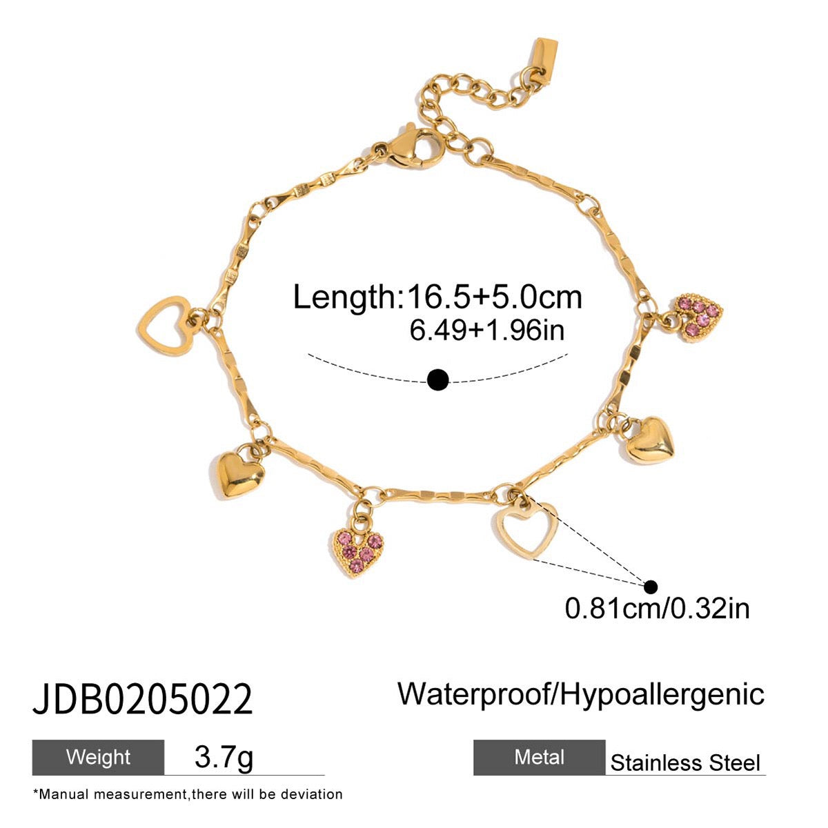 18K Gold Flirt Flower Bow Heart Charm Chain Bracelet Stack