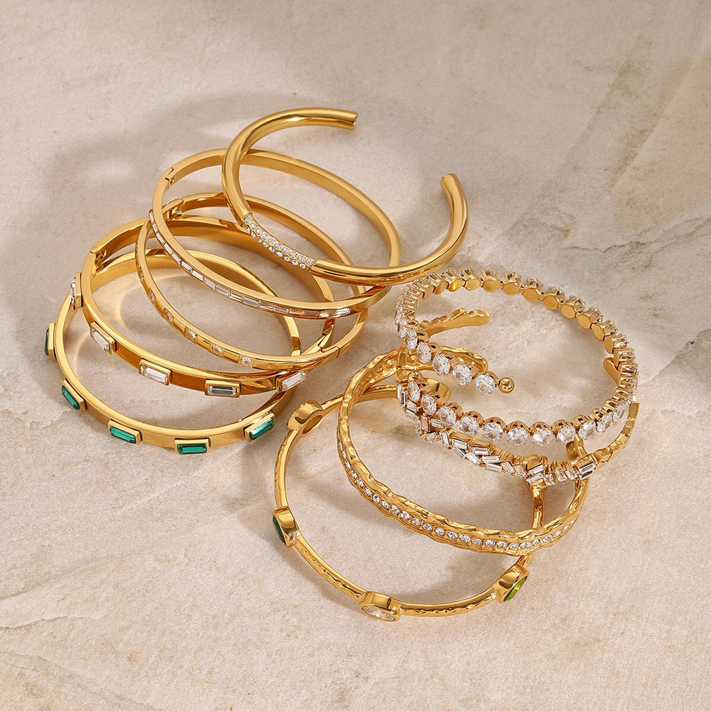 18K Gold Empire Glam CZ Bangle Bracelets Stack