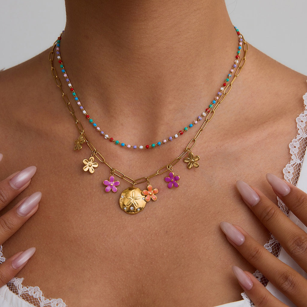 18K Gold Sunset Bloom Flower Charm Necklace