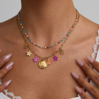 18K Gold Sunset Bloom Flower Charm Necklace