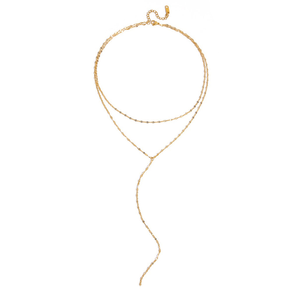 18K Gold Golden Whisper Y Shape Lariat Double Chain Dainty Necklace