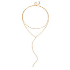 18K Gold Golden Whisper Y Shape Lariat Double Chain Dainty Necklace