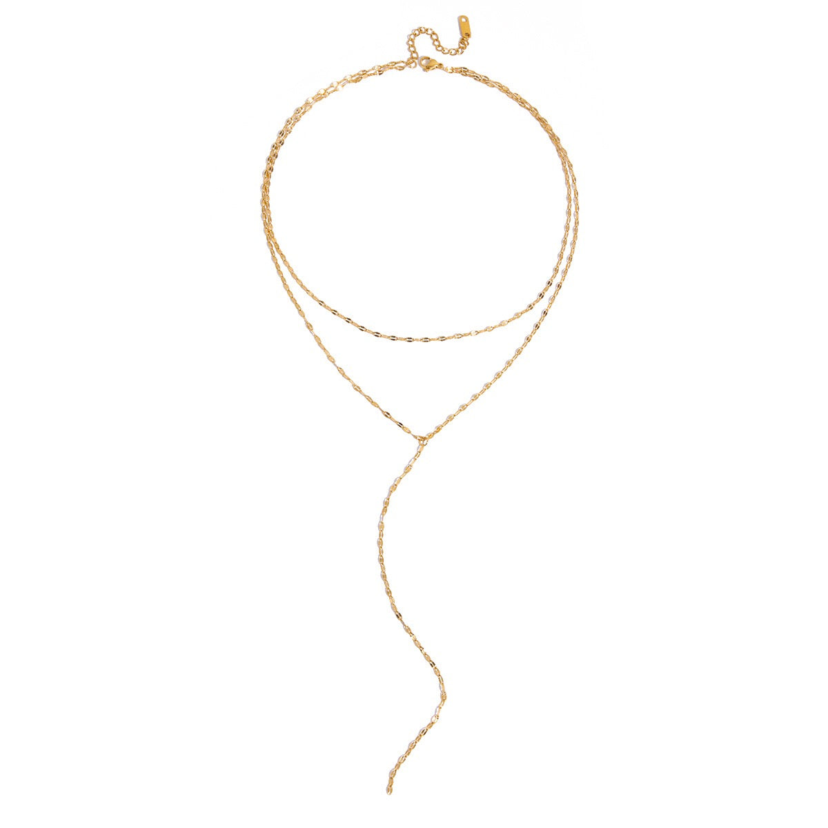 18K Gold Golden Whisper Y Shape Lariat Double Chain Dainty Necklace