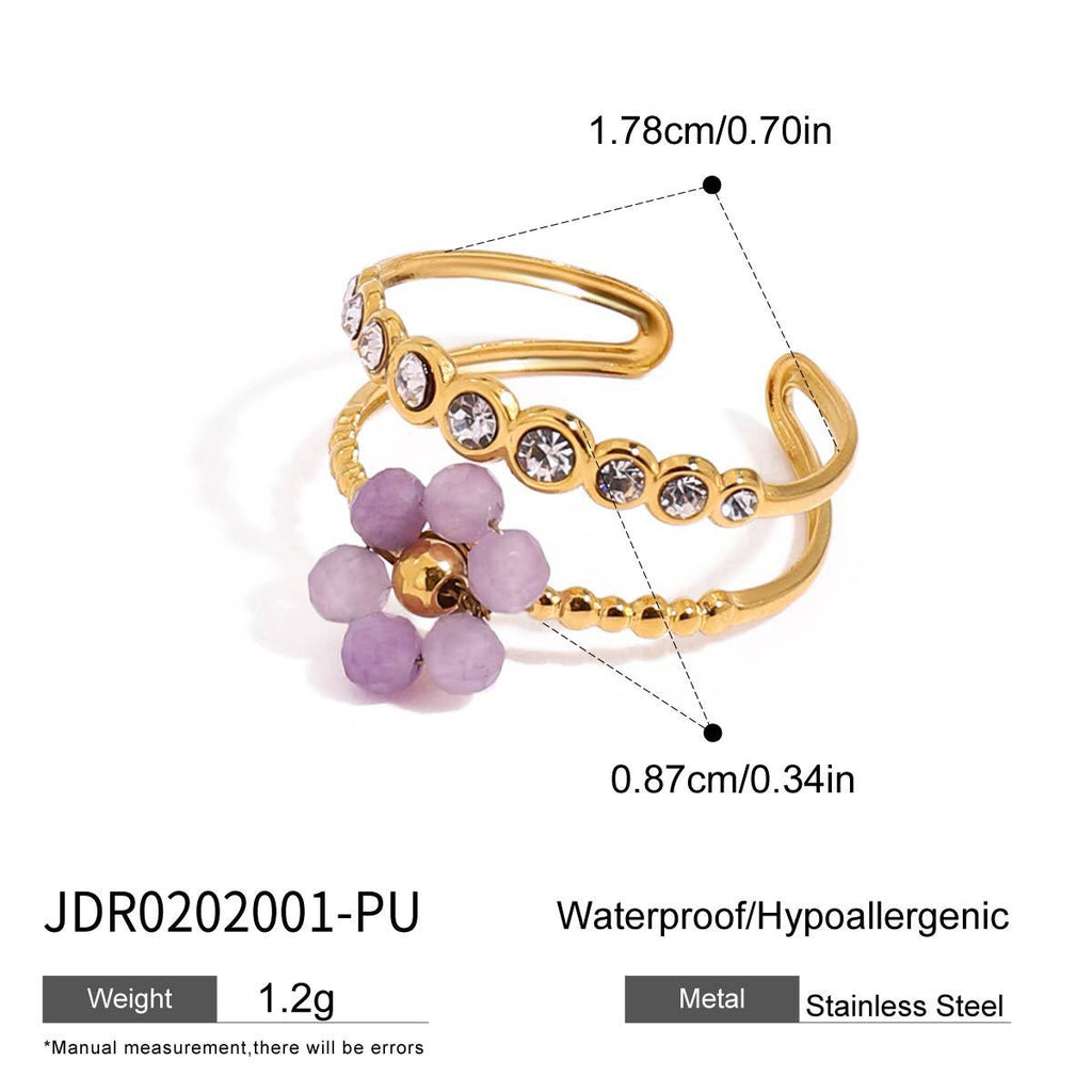 18K Gold Pastel Color Bejeweled Flower Ring